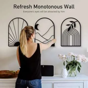 Sokurdeg Black Metal Wall Decor Minimalist Line Wall Art Bohemian Wall Hanging for Bedroom Bathroom Living Room (3 Pack, 12 x 17 in)