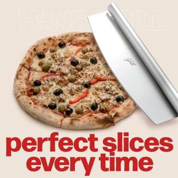 Pizza Cutter Rocker Blade Knife By Hans Grill | 14" Large Japanese Slicer Grade Sharp Stainless Steel Rocking Pizza Knife Cutter | Professional Nonstick Pizza With Cover For Kitchen Accessories