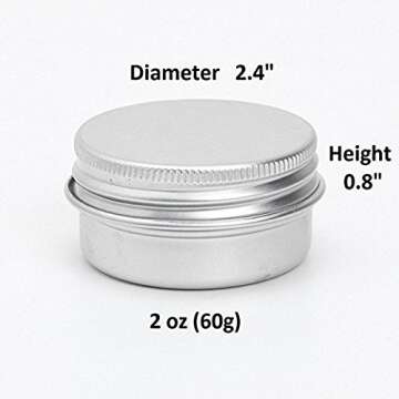 CTKcom 2-Ounce Metal Tins Screw Top Flat Aluminum Silver Slide Round Tin Containers For Lip Balm,Crafts,Cosmetic,Candles,Travel Storage Kit (Pack of 10)
