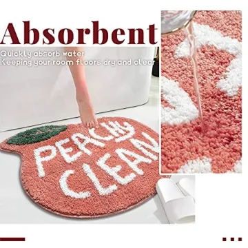 RORA Peach Bath Mat Peachy Clean Bath Mats for Bathroom Non Slip Coral Pink Bathroom Rugs Washable Bathtub Mat Toilet Rug(25.2"X20.5")