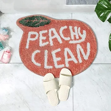 RORA Peach Bath Mat Peachy Clean Bath Mats for Bathroom Non Slip Coral Pink Bathroom Rugs Washable Bathtub Mat Toilet Rug(25.2"X20.5")