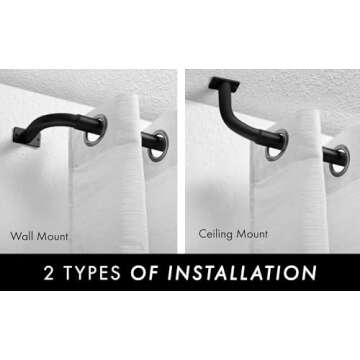 Meriville 1-Inch Diameter Wrap Around Blackout Curtain Rod, 84-Inch to 120-Inch, Black Finish