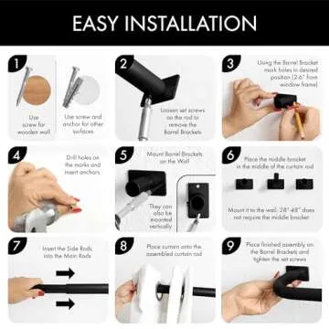 Meriville 1-Inch Diameter Wrap Around Blackout Curtain Rod, 84-Inch to 120-Inch, Black Finish