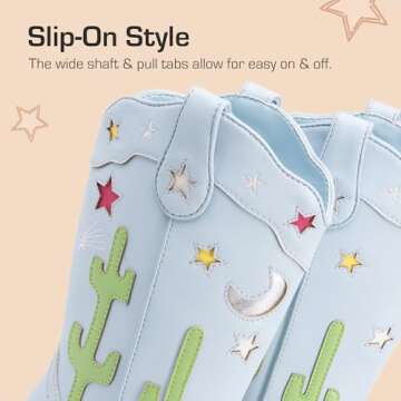 DREAM PAIRS Girls Cowboy Boots Cowgirl Mid Calf Western Boots with Low Heel Square Toe for Little Kid/Big Kid,Size 4 Big Kid,Light Blue,KKUMMB2501