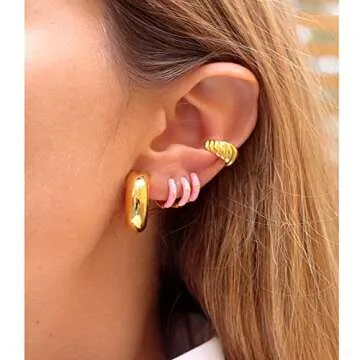 Pink Earrings Small Hoops, 18K Gold Plated Enamel Earrings Hypoallergenic Cute Tiny Gold Colorful Huggie Hoop Earrings Earrings for Women