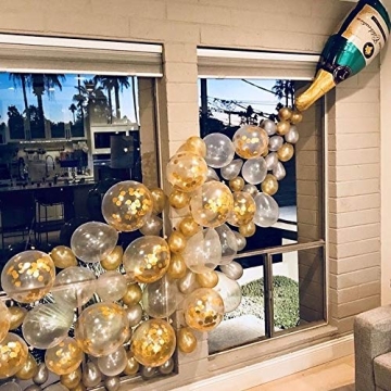 Champagne Bottle Balloon Garland Arch Kit, Happy New Year Years Decorations, Gold Silver Clear Ballo...
