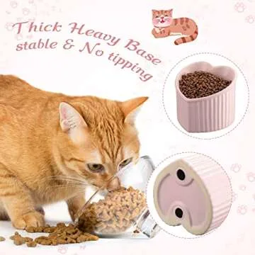 Mumufy 2 Pcs Ceramic Elevated Cat Bowls Tilted Elevated Raised Pet Bowls Anti Vomit Cat Bowls for Indoor Stress Free Water Dish Feeder for Cats Puppies, Heart Shaped(Pink, White)