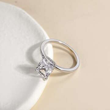 EAMTI 3CT 925 Sterling Silver Engagement Rings Radiant Cut Solitaire Cubic Zirconia CZ Wedding Promi...