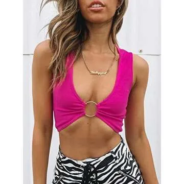 Trendy Plunging Neckline Crop Top for Women