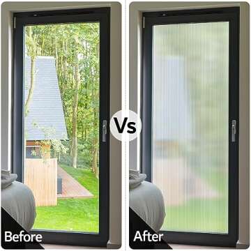 VELIMAX Reeded Glass Privacy Film, Frosted Window Vinyl, 3D Decorative Window Decals Non Adhesive for Bathroom, Living Room 17.7x78.7 inches