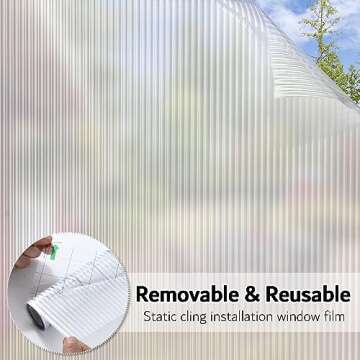 VELIMAX Reeded Glass Privacy Film, Frosted Window Vinyl, 3D Decorative Window Decals Non Adhesive for Bathroom, Living Room 17.7x78.7 inches