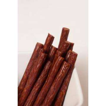 17 mm SLIM snack stick casings for homemade snack Slim Jim sausage. Just add beef, venison, pork etc. ENOUGH Casings for 23 lbs of meat. 5 strands per pack. Beef collagen product. USA