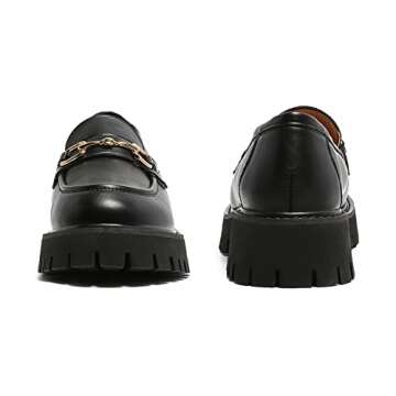 MACNMEUU Platform Loafers for Women Chunky Heel Lug Sole Loafers Slip ons Round Toe Black, Size 7.5