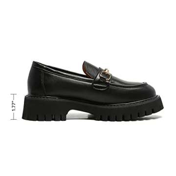 MACNMEUU Platform Loafers for Women Chunky Heel Lug Sole Loafers Slip ons Round Toe Black, Size 7.5