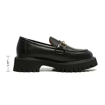 MACNMEUU Platform Loafers for Women Chunky Heel Lug Sole Loafers Slip ons Round Toe Black, Size 7.5