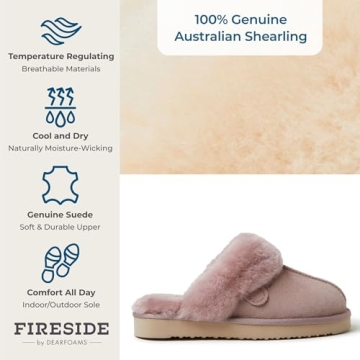 Dearfoams Women's Fireside Sydney Shearling Fur Indoor/Outdoor Scuff Slipper with Wide Widths, Dusty Pink, 9.5