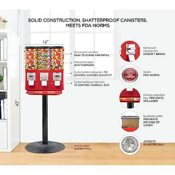 Candy Machine Dispenser Candy Vending Machine Supports Large Gum Balls with Coin Operated for Commer...