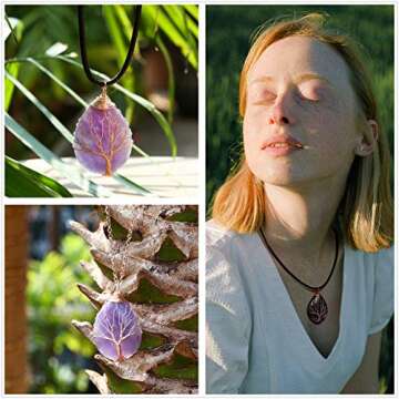 POTESSA Crystal Necklace Healing Amethyst Crystals Necklace Leather Cord Choker Chakra Gemstone Jewelry