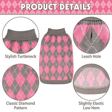 PAWCHIE Classic Dog Sweater Knit Turtleneck, Plaid Knitwear Sweaters, Warm Clothes for Medium Dogs