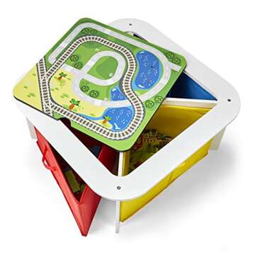 Imaginarium Wooden Ready to Play Table with Trainset, Building Blocks, Animal Figures, Chalkboard & Puzzles, for Ages 3-7, 100 Pieces, Multicolor