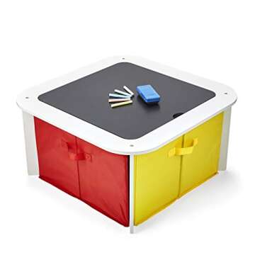 Imaginarium Wooden Ready to Play Table with Trainset, Building Blocks, Animal Figures, Chalkboard & Puzzles, for Ages 3-7, 100 Pieces, Multicolor