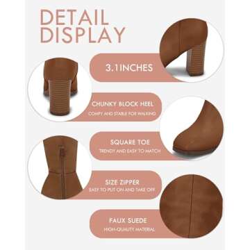 Coutgo Women's Thigh High Fashion Boots Faux Leather Block Chunky Heels Square Toe Fall Winter Shoes Brown 11