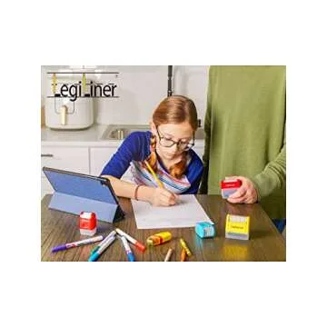 LEGILINER LegiBoxes Double Row (RED) Teacher Stamp – 10-Frame Rectangles for Handwriting, Math, Fractions. Classroom & Home Use. Refillable Ink Writing Practice Roller Stamp.