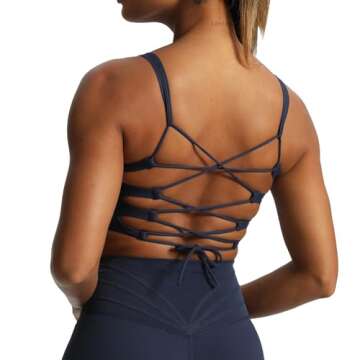 Aoxjox Women's Workout Thalia Tie Sports Bras Crisscross Back Fitness Training Gym Bra Yoga Crop Tan...