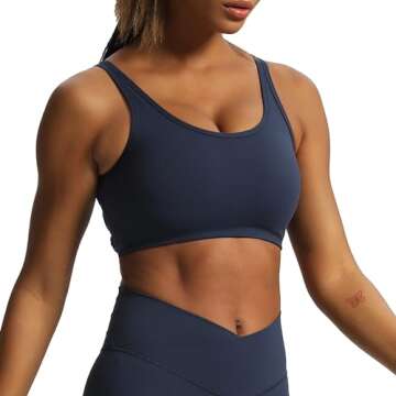 Aoxjox Women's Workout Thalia Tie Sports Bras Crisscross Back Fitness Training Gym Bra Yoga Crop Tank Top (Navy, Medium)
