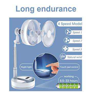 UN UNITEDTIME Portable Foldable Fan with Remote Control