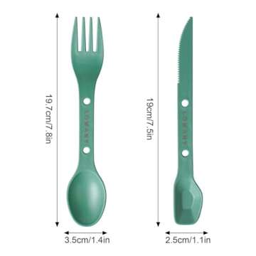 Loyzcy Reusable 4-in-2 Combo Camping Utensil Set, 4 Sets Spoon-Fork-Knife Travel Utensils, Portable ...