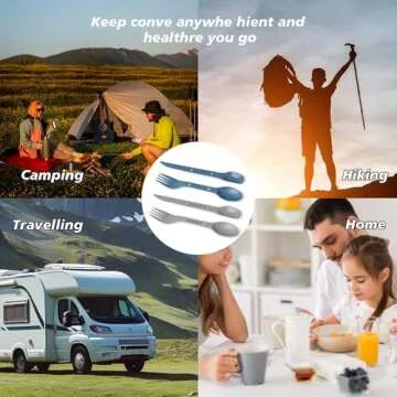 Loyzcy Reusable 4-in-2 Combo Camping Utensil Set, 4 Sets Spoon-Fork-Knife Travel Utensils, Portable Plastic Cutlery Backpacking Gear for Lunch Hiking Outdoor Survival (Green, Orange, Blue, Grey)