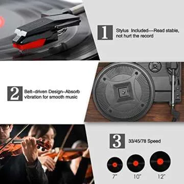 Vinyl Record Player Wireless Turntable with Built-in Speakers and USB Belt-Driven Vintage Phonograph Record Player 3 Speed for Entertainment and Home Decoration Coffee