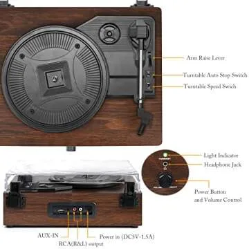 Vinyl Record Player Wireless Turntable with Built-in Speakers and USB Belt-Driven Vintage Phonograph Record Player 3 Speed for Entertainment and Home Decoration Coffee
