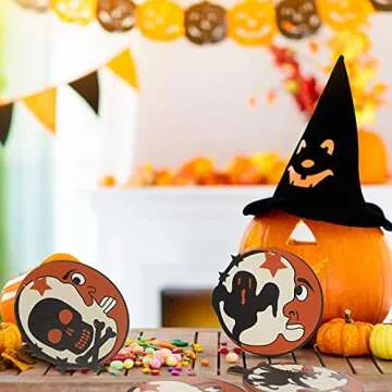 8 Pieces Man Moon Halloween Wooden Pendant Vintage Halloween Hanging Wooden Ornaments Hanging Wood Sign Decor with Pumpkin Bat Cat Ghost Cat Witch Skull for Home Party Craft Decoration