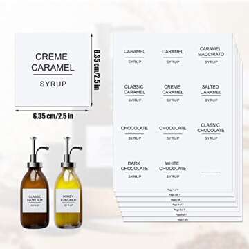 AIEX Coffee Syrup Labels, 84pcs Waterproof White Minimalist Coffee Syrup Labels Stickers for Bottles...