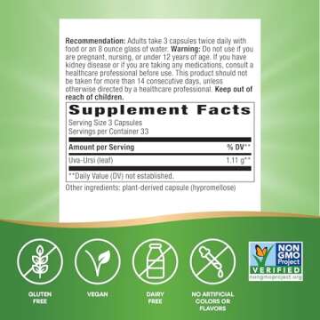 Nature's Way Uva Ursi Leaves, Traditional Urinary Support*, 1,110 mg per 3-Capsule Serving, Non-GMO ...