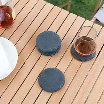 Cakocaco 36pcs Slate Drink Coasters Bar Coasters for Drinks,Natural Edge Slate Stone Coasters,Suitable for Any Table Type, Outdoor Coffee Table, Cool Home Décor. 4 Inches(36, Square Round Coasters)