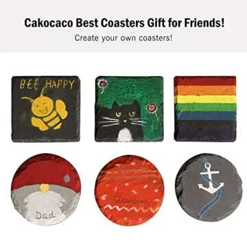 Cakocaco 36pcs Slate Drink Coasters Bar Coasters for Drinks,Natural Edge Slate Stone Coasters,Suitable for Any Table Type, Outdoor Coffee Table, Cool Home Décor. 4 Inches(36, Square Round Coasters)