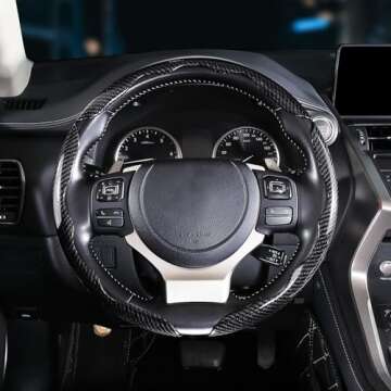 Carbon Fiber Steering Wheel Covers 3 Piece Clip on Steering Wheel Cover (Black)