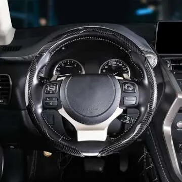 Carbon Fiber Steering Wheel Covers 3 Piece Clip on Steering Wheel Cover (Black)