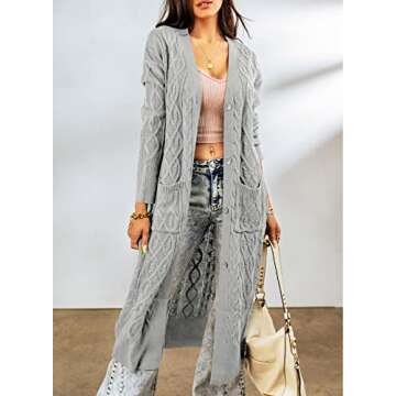 Dearlovers Womens Open Front Casual Long Maxi Cardigans Knit Sweater Outerwear Medium Size Grey