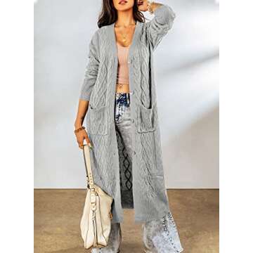 Dearlovers Womens Open Front Casual Long Maxi Cardigans Knit Sweater Outerwear Medium Size Grey