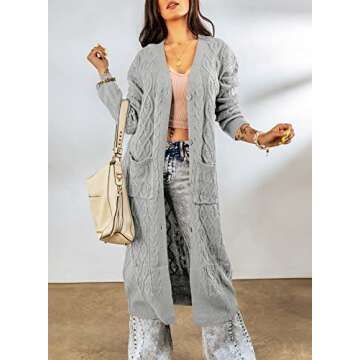 Dearlovers Womens Open Front Casual Long Maxi Cardigans Knit Sweater Outerwear Medium Size Grey