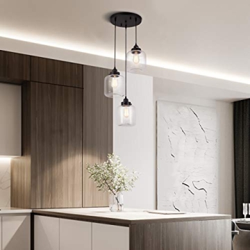 Weesalife Pendant Light Adjustable Glass Shade 3-Lights