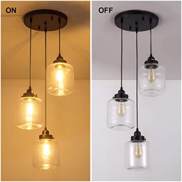 Weesalife Pendant Light Adjustable Glass Shade 3-Lights