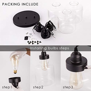 Weesalife Pendant Light Adjustable Glass Shade 3-Lights