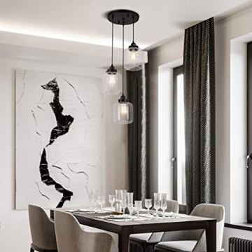 Weesalife Pendant Light Adjustable Glass Shade 3-Lights