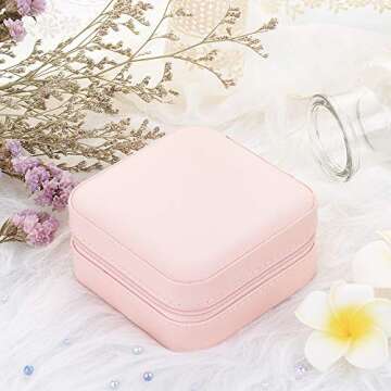 YONZONE Small Jewelry Box Organizer, Travel Jewelry Case Storage Mini Jewellery Organizer Holder for Rings Earrings Necklace PU Leather Jewelry Gift Boxes for Women Girls, Pink