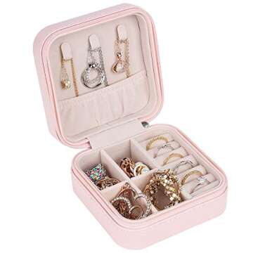 YONZONE Small Jewelry Box Organizer, Travel Jewelry Case Storage Mini Jewellery Organizer Holder for Rings Earrings Necklace PU Leather Jewelry Gift Boxes for Women Girls, Pink